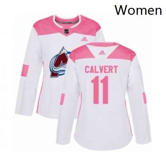 Womens Adidas Colorado Avalanche 11 Matt Calvert Authentic White Pink Fashion NHL Jersey